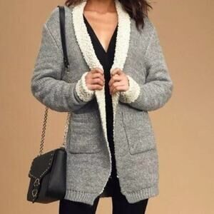 Lulus Cozy Kisses Heather Grey Boucle Lined Open Front Cardigan (S/M)